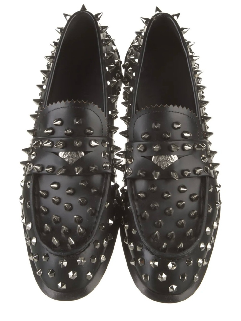 Alexander McQueen Black Leather Spike-Embellished Loafers EU41 (US8)